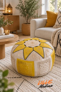 Skinnpuff Ottoman. Marokkansk sittepuff av ekte skinn